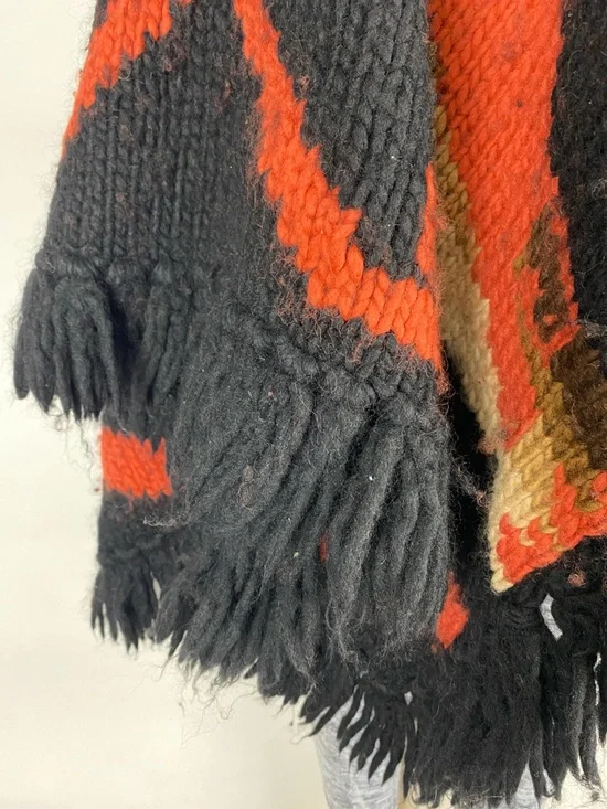 Vintage Ralph Lauren Wool Poncho Cape Southwestern Aztec Hand Knit Fringe . - Picture 3 of 10